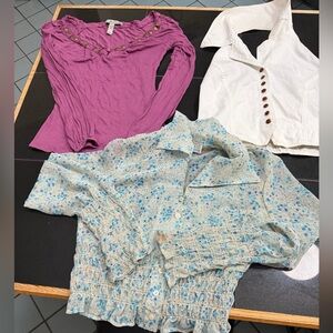 Floral Blue blouse, Women's halter vest Top & long sleeve raspberry top